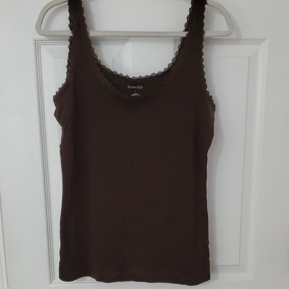 St. John's Bay Brown Camisole with Lace Trim